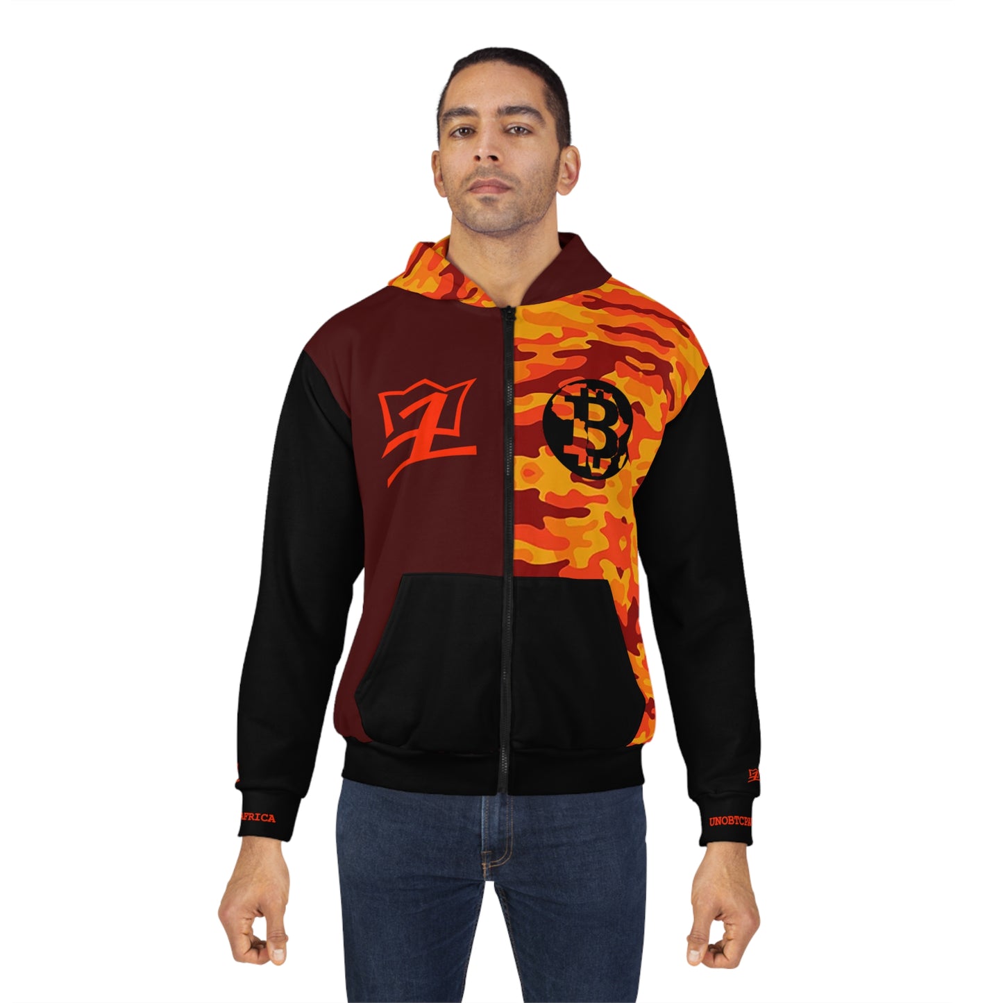 UNOBTCPANTHA UNOBTCAFRICA ORANGEPANTHA Camo Collection Unisex Zip Hoodie (AOP)