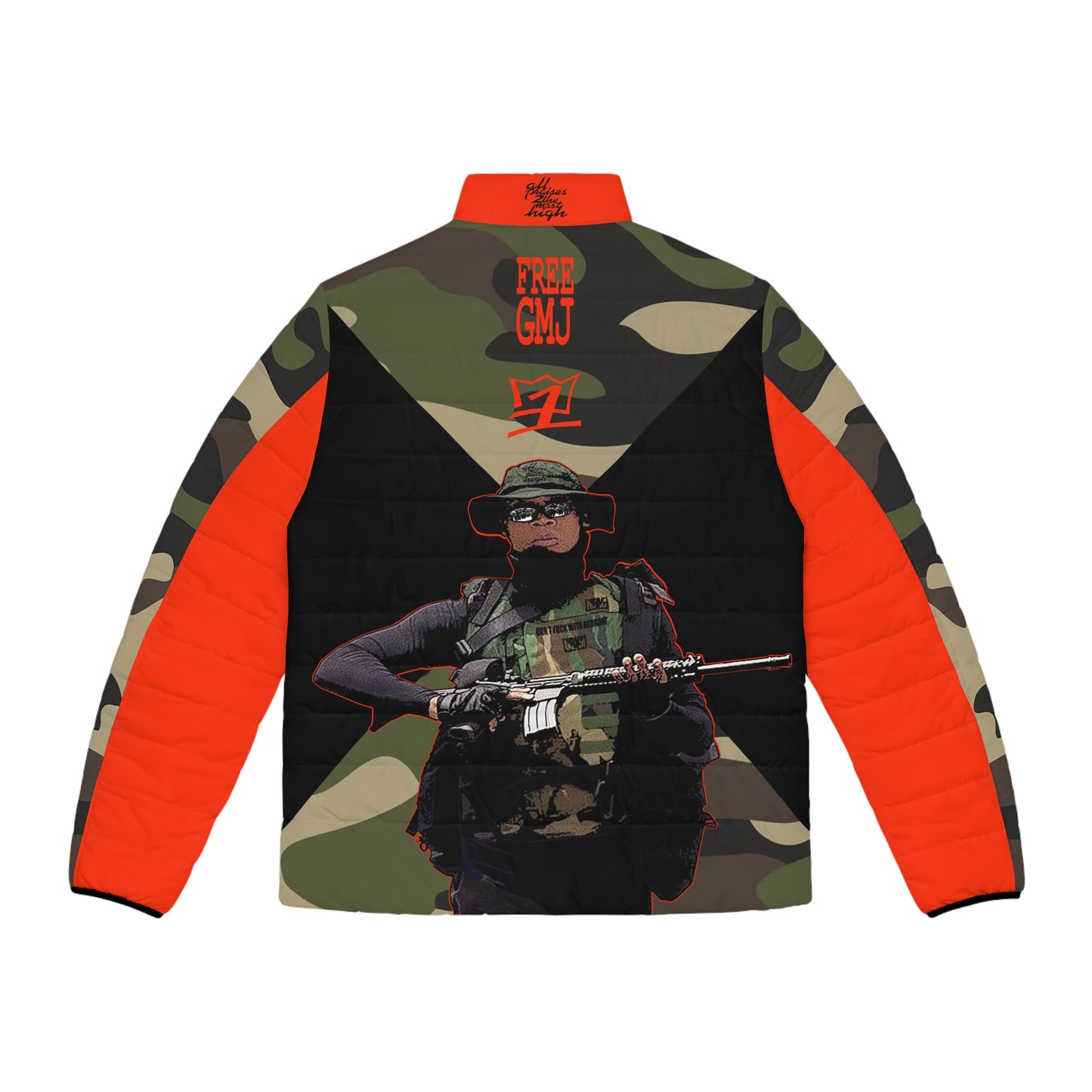 UNO 2THEREPUBLIC FREEGMJ STAY STRAPPED UP SHORTY Men's Puffer Jacket (AOP) Camo Collection