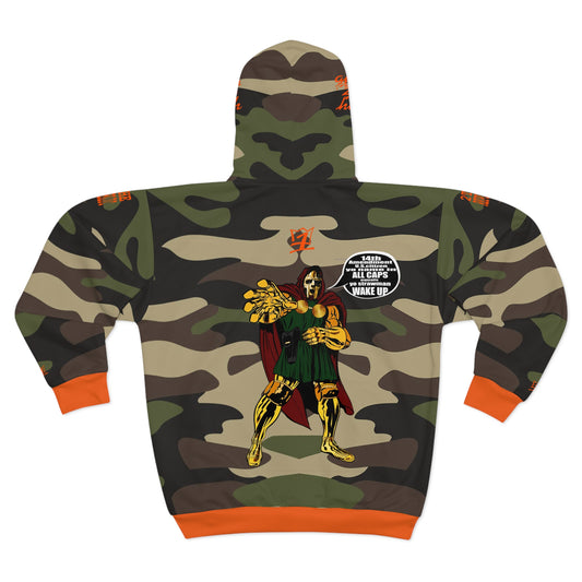 UNO 2THEREPUBLIC MFDOOMALLCAPS AOP Unisex Zip Hoodie Camo Collection