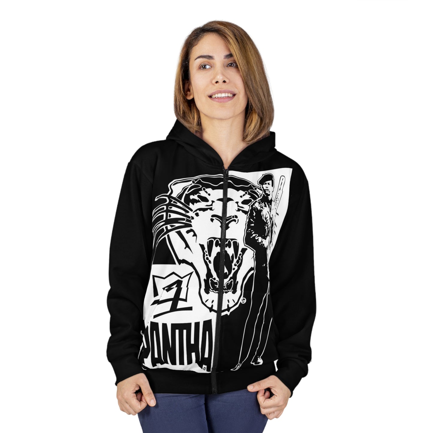 UNO LOVEBLACKLIVES LOVEHUEY Unisex Zip Hoodie (AOP)