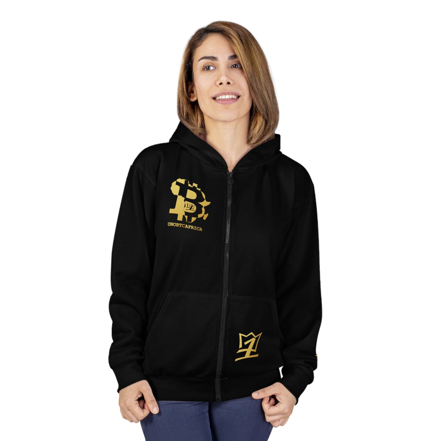 UNOBTCPANTHA BTCAFRICA AOP Unisex Zip Hoodie