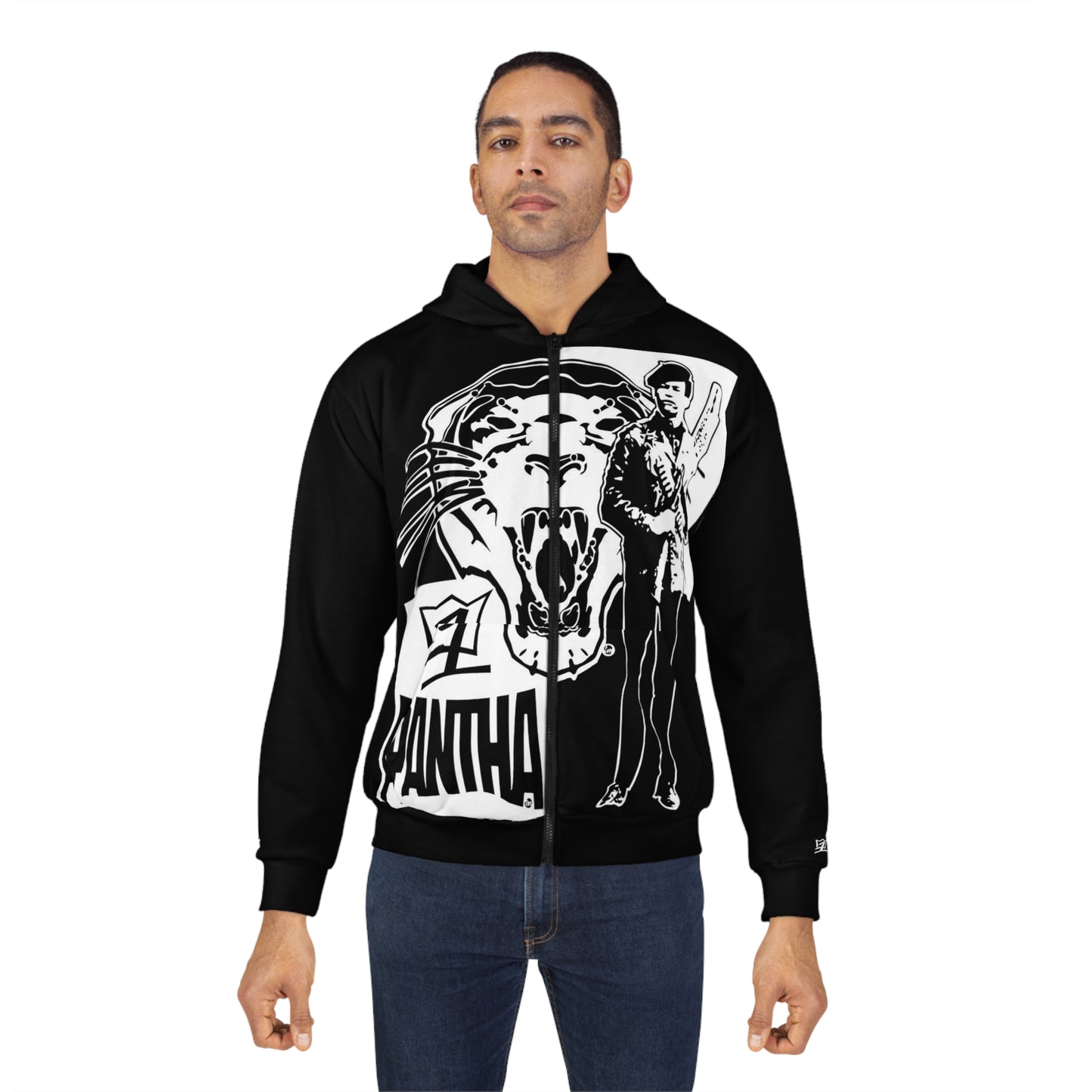 UNO LOVEBLACKLIVES LOVEHUEY Unisex Zip Hoodie (AOP)