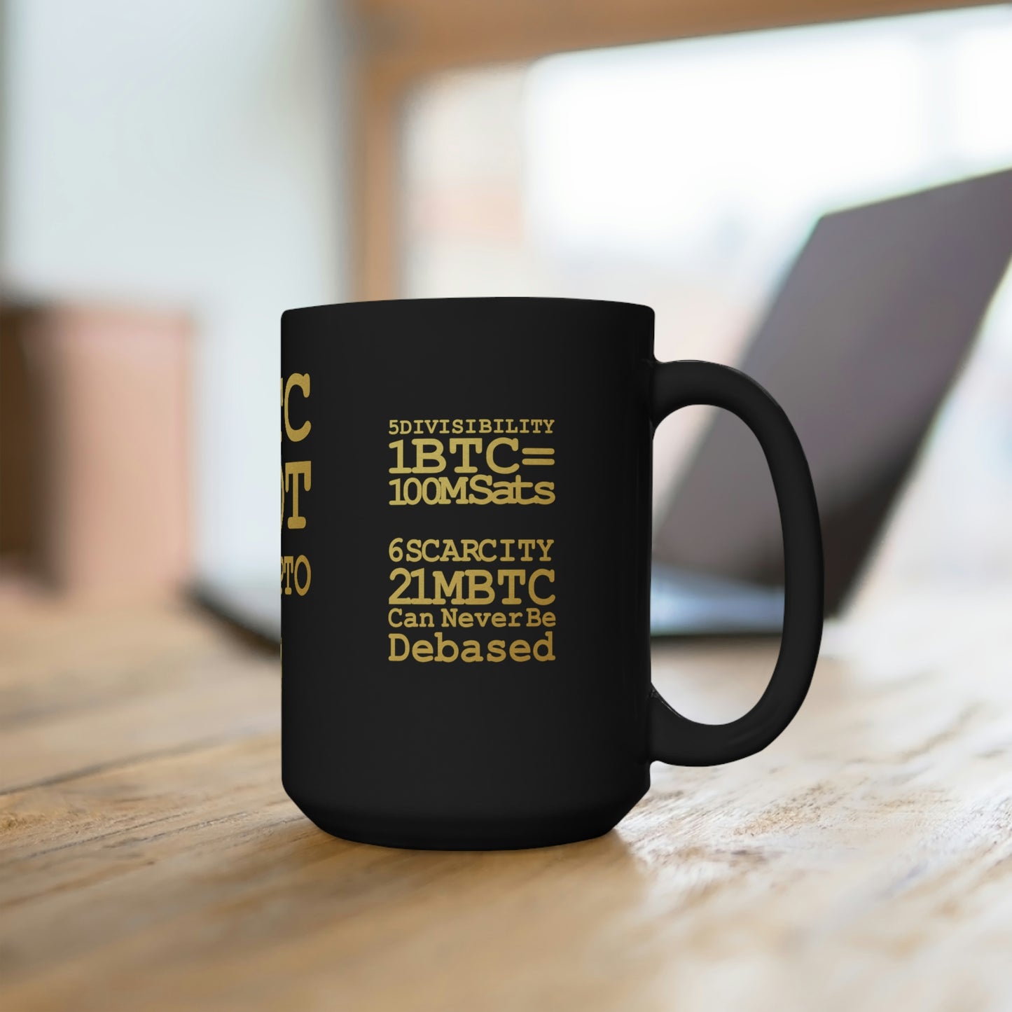 UNOBTC 6 Characteristics of Money Numbers 5 and 6 Black Mug 15oz