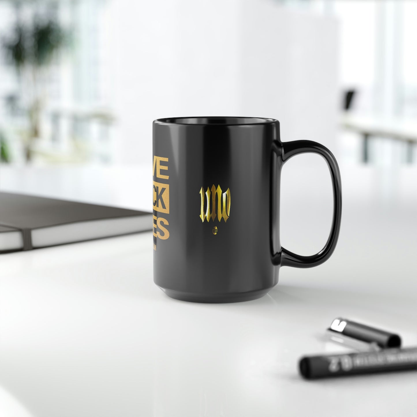 UNO LOVEBLACKLIVES Black Mug, 15oz